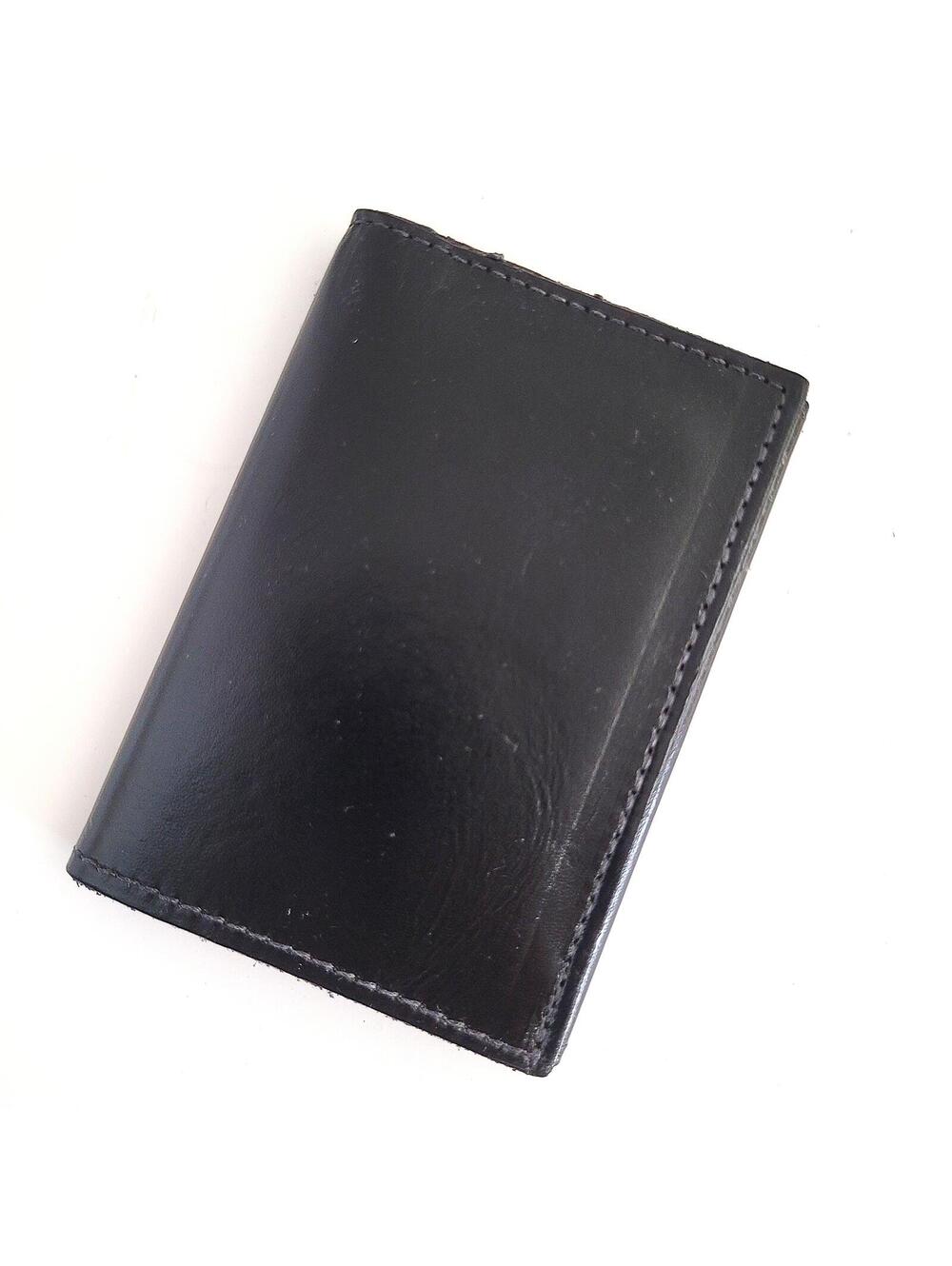 Genuine Leather Tri-Fold Wallet Classic Black Handmade - New